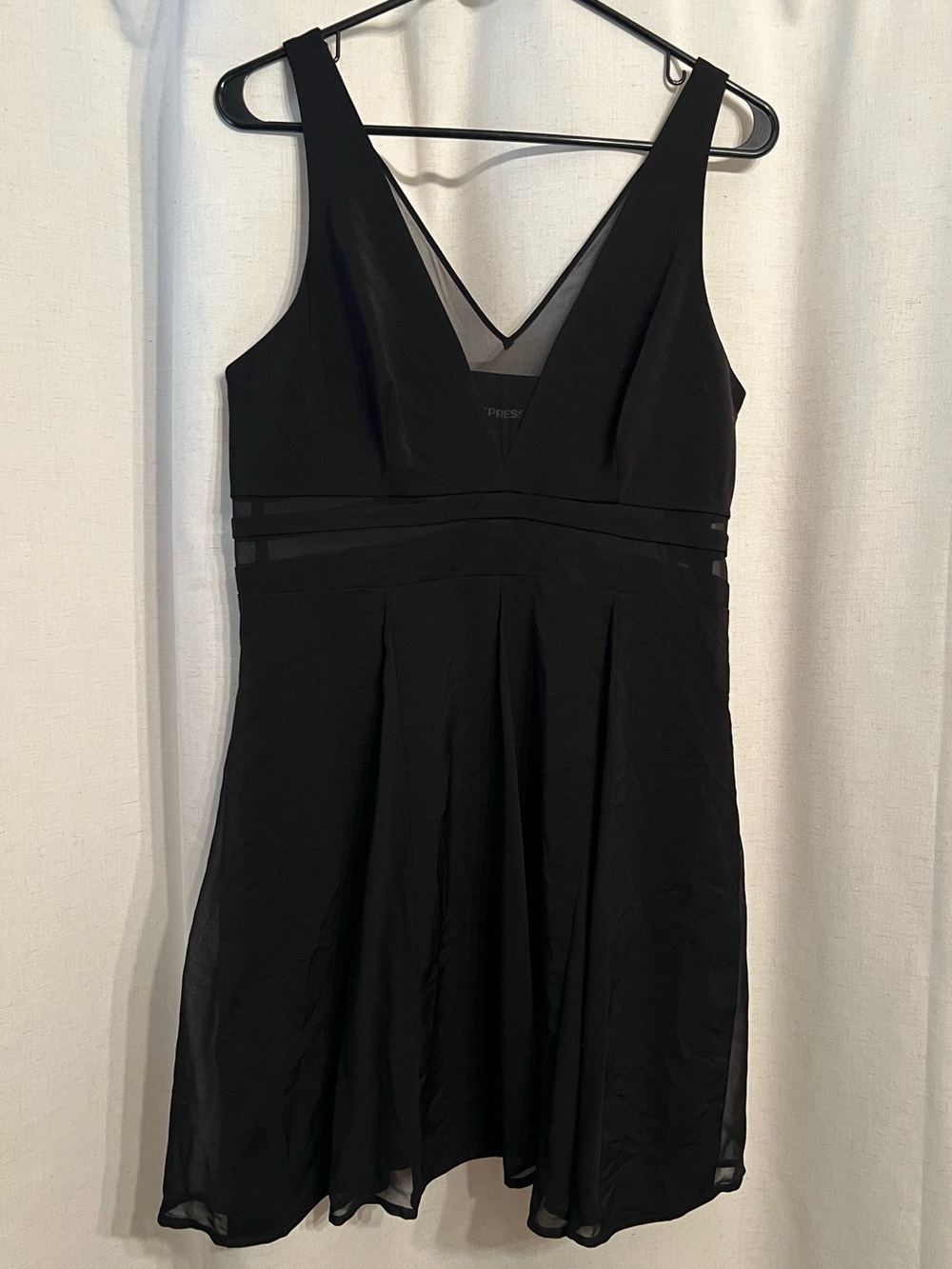 Express Black V-Neck Mini Dress with Mesh Insets